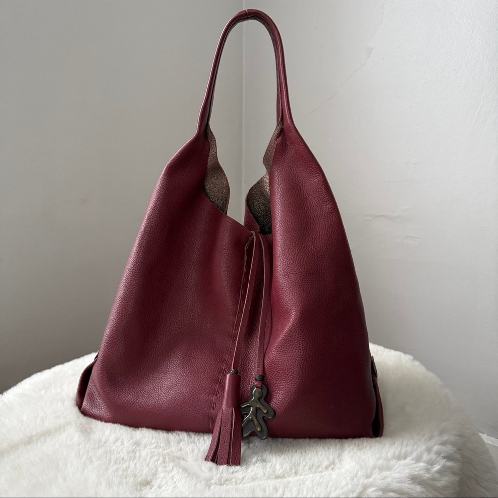 Henry Beguelin Canotta Happy Chianti Cervo Tassel Tie Large Hobo Bag Burgundy - Picture 2 of 14